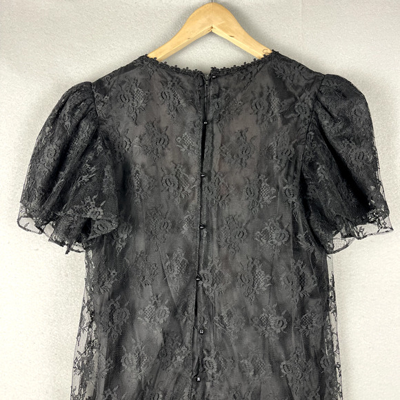 Vintage Witchy Whimsigoth Dress Womens 14 Black Lace Floral Goth Barbara Chodos - Picture 12 of 16